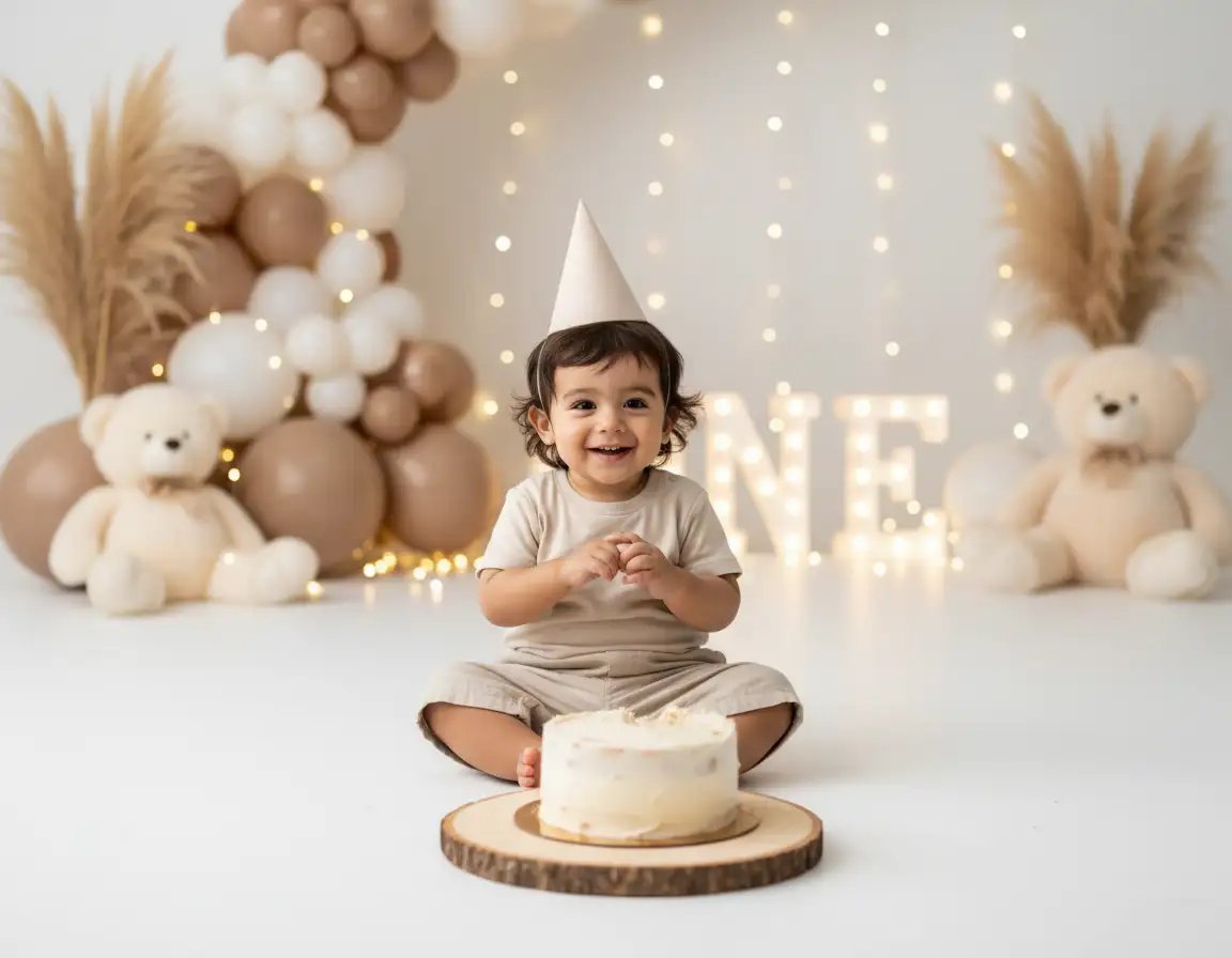 AI generated AI First Birthday Boho Portrait Style | Professional Smash Cake AI preview