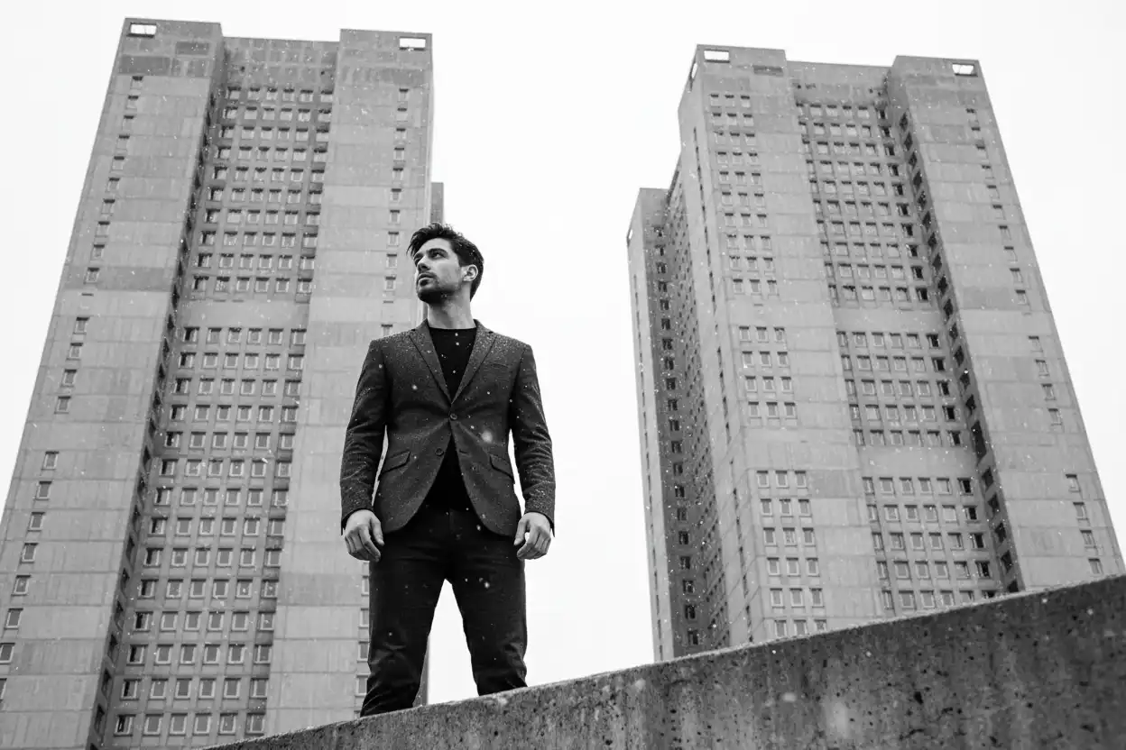 AI generated Dramatic Black and White Architectural Portrait | Voymage preview
