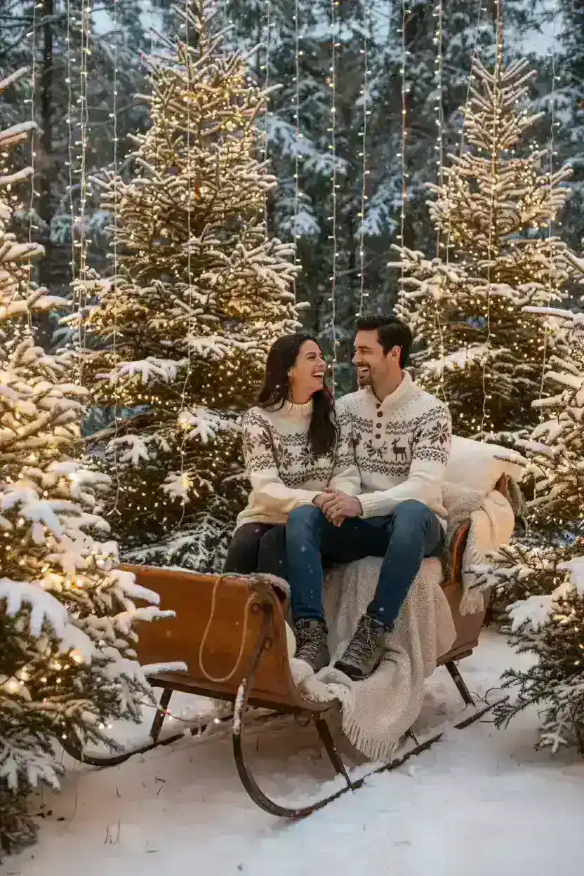 AI generated Christmas Matching Sweater Sleigh Portrait | Voymage preview