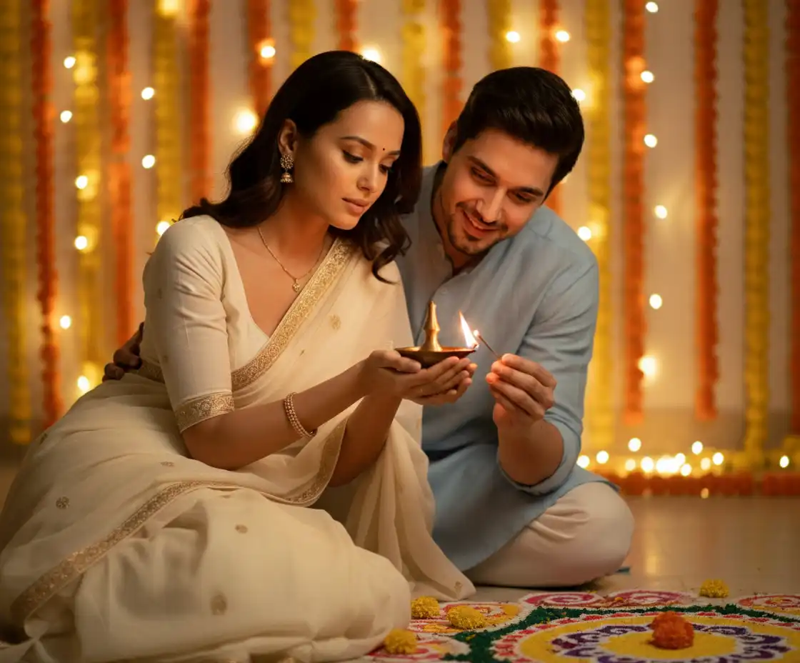 AI generated Diwali Festival Couple Portrait Maker | AI Photos preview