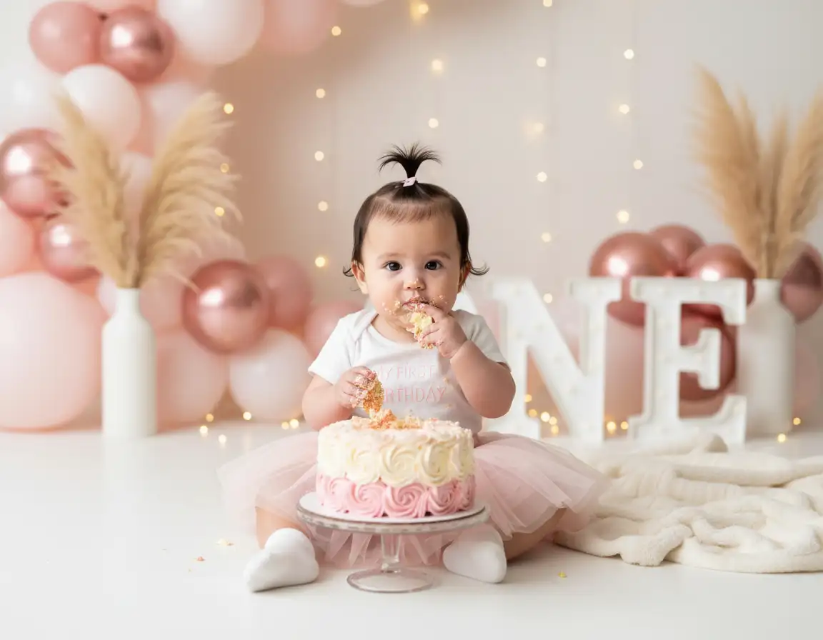 AI generated Elegant First Birthday Cake Smash Photography (Girl) preview