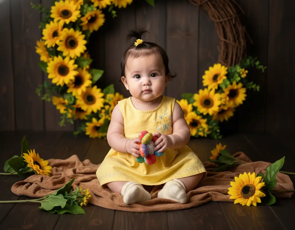 AI generated Golden Sunflower Baby Girl Studio Portrait Style | AI Photography preview