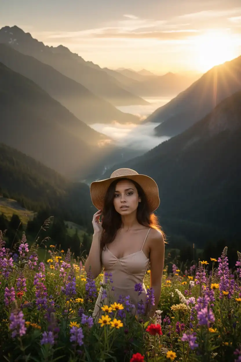 AI generated Golden Sunrise Mountain Image Generator | Voymage preview