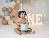 AI generated First Birthday Blue Boho Cake Smash Portrait | Professional AI Style preview