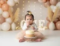 AI generated Boho First Birthday Cake Smash Photography Style | Professional AI Portrait preview