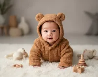 AI generated Cuddly Teddy Tummy Time Baby Portrait | Professional AI Milestones preview
