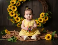 AI generated Golden Sunflower Baby Girl Studio Portrait Style | AI Photography preview