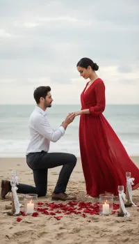 AI generated Romantic Beach Proposal AI Photo Style | Professional Couple Photography preview